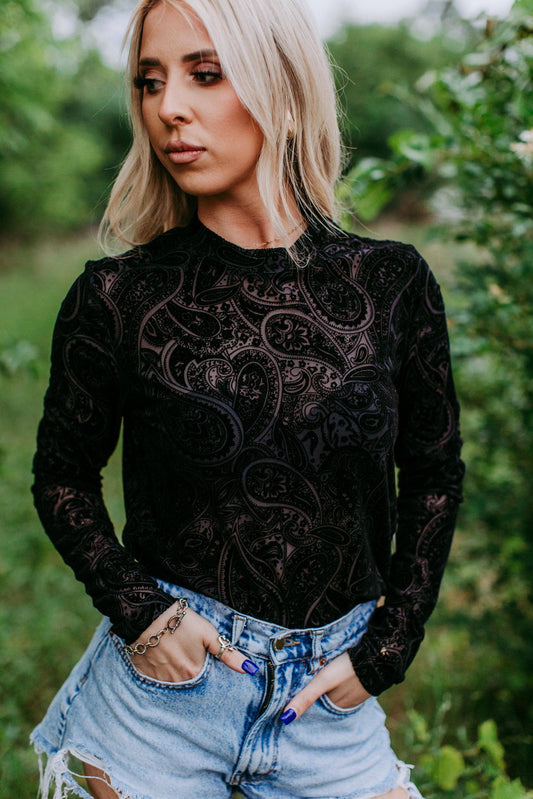 Velvet Long Sleeve Mesh Top