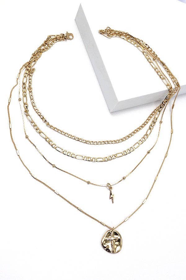 CROSS COIN CHARM MULTI LAYER NECKLACE