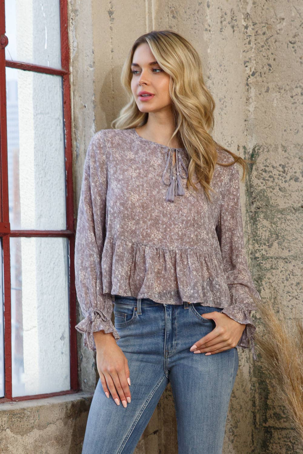 Chiffon Clip Dot Tie Front Blouse