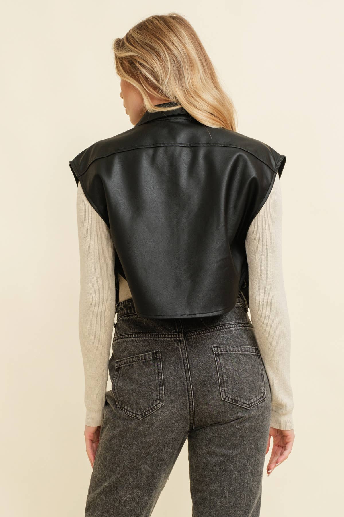 FAUX LEATHER BUTTON VEST