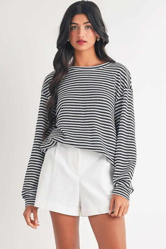 Stripe Drop Shoulder Long Sleeve Blouse