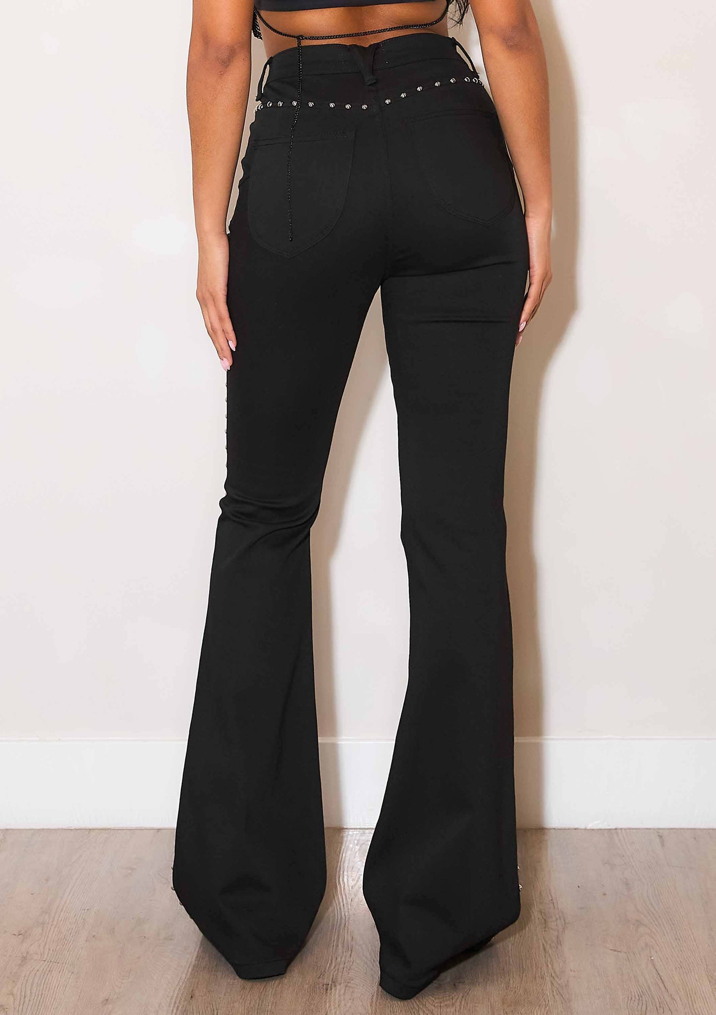 Black High-Rise Flare Jeans With Studs