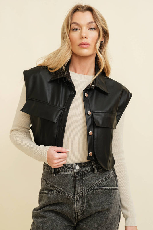 FAUX LEATHER BUTTON VEST