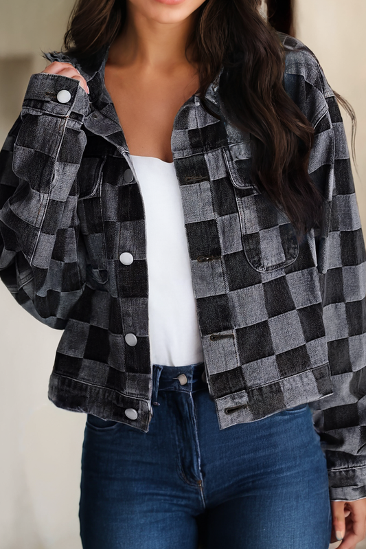 Checkered Black Denim Jacket