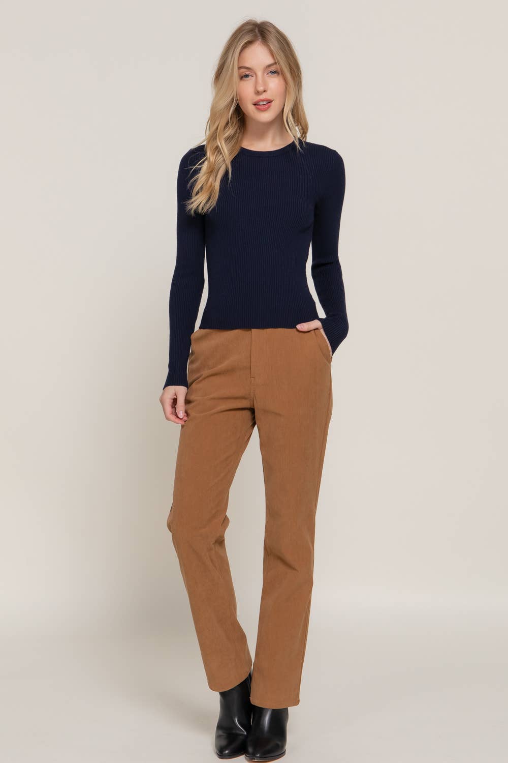 Long Sleeve Crew Neck Viscose Rib Sweater