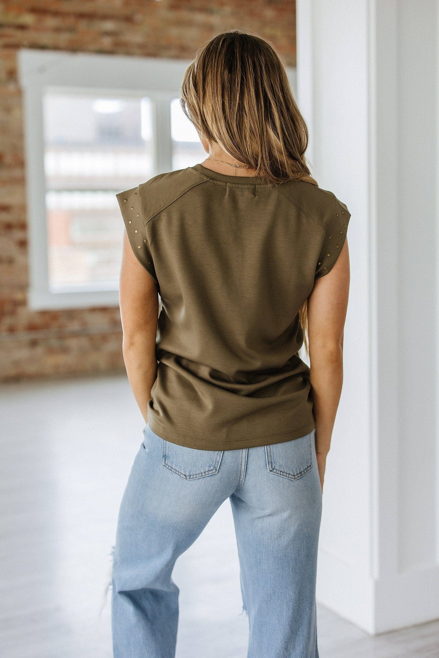 Army Green Casual Studded Top