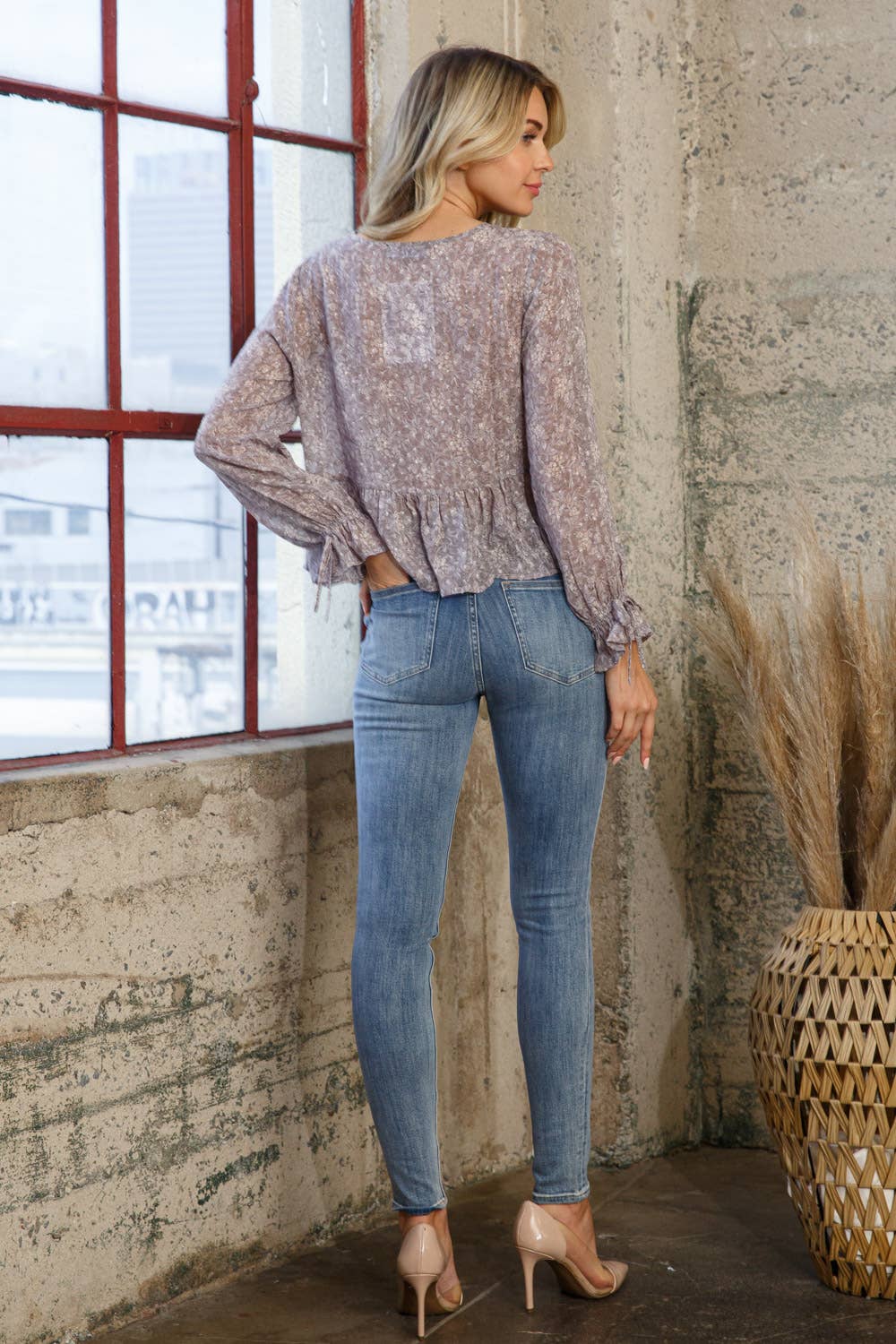 Chiffon Clip Dot Tie Front Blouse