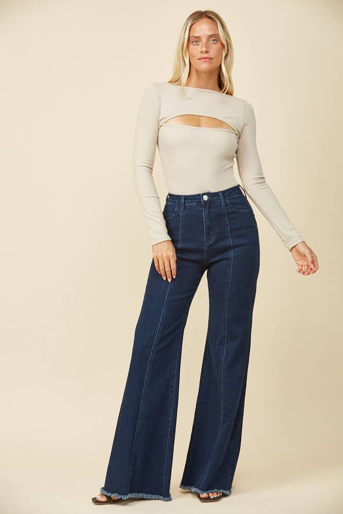 CUT OUT LONG SLEEVE RIBBED BODYSUIT