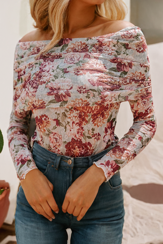 Floral Printed Long Sleeve Sheath Bodysuit