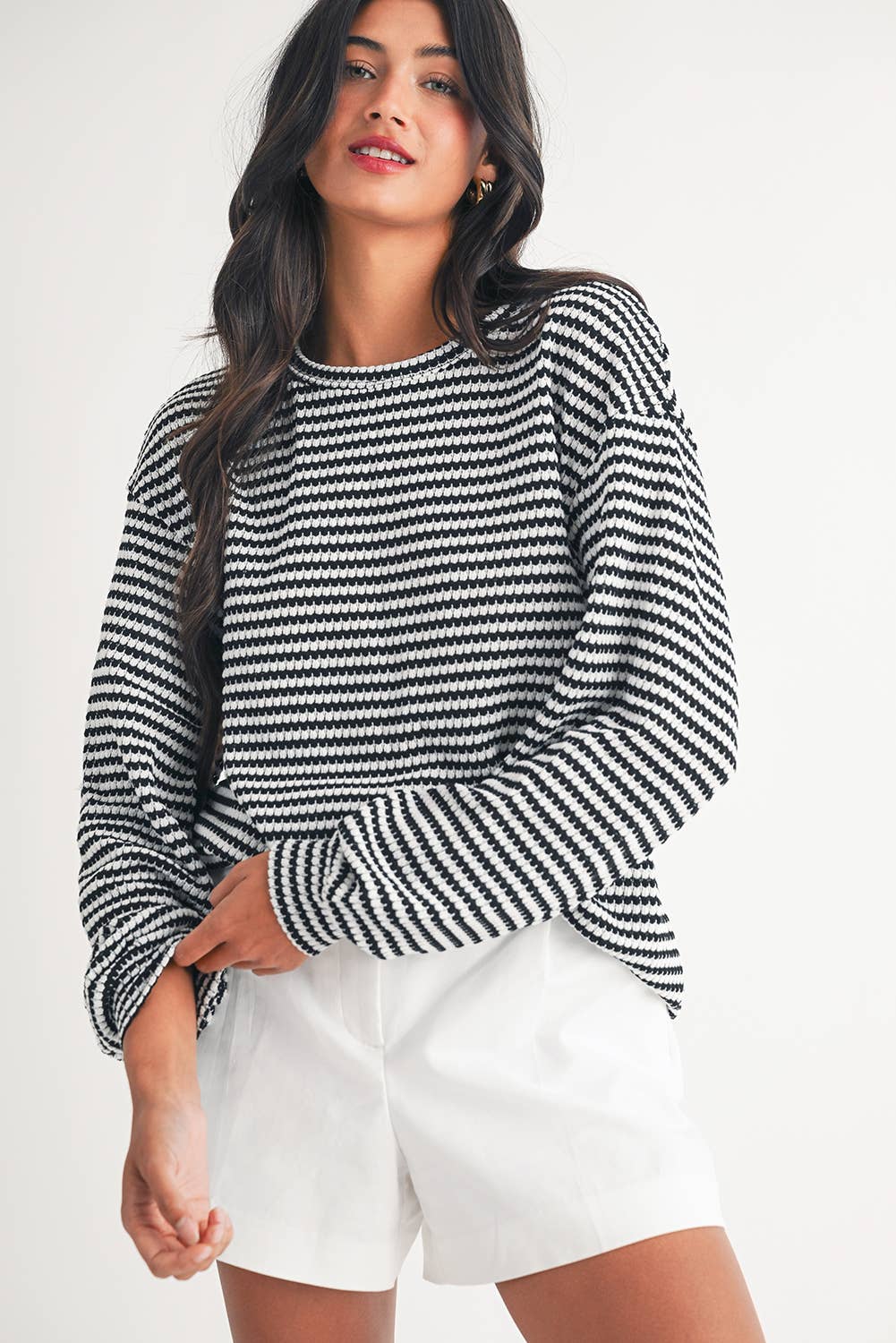 Stripe Drop Shoulder Long Sleeve Blouse