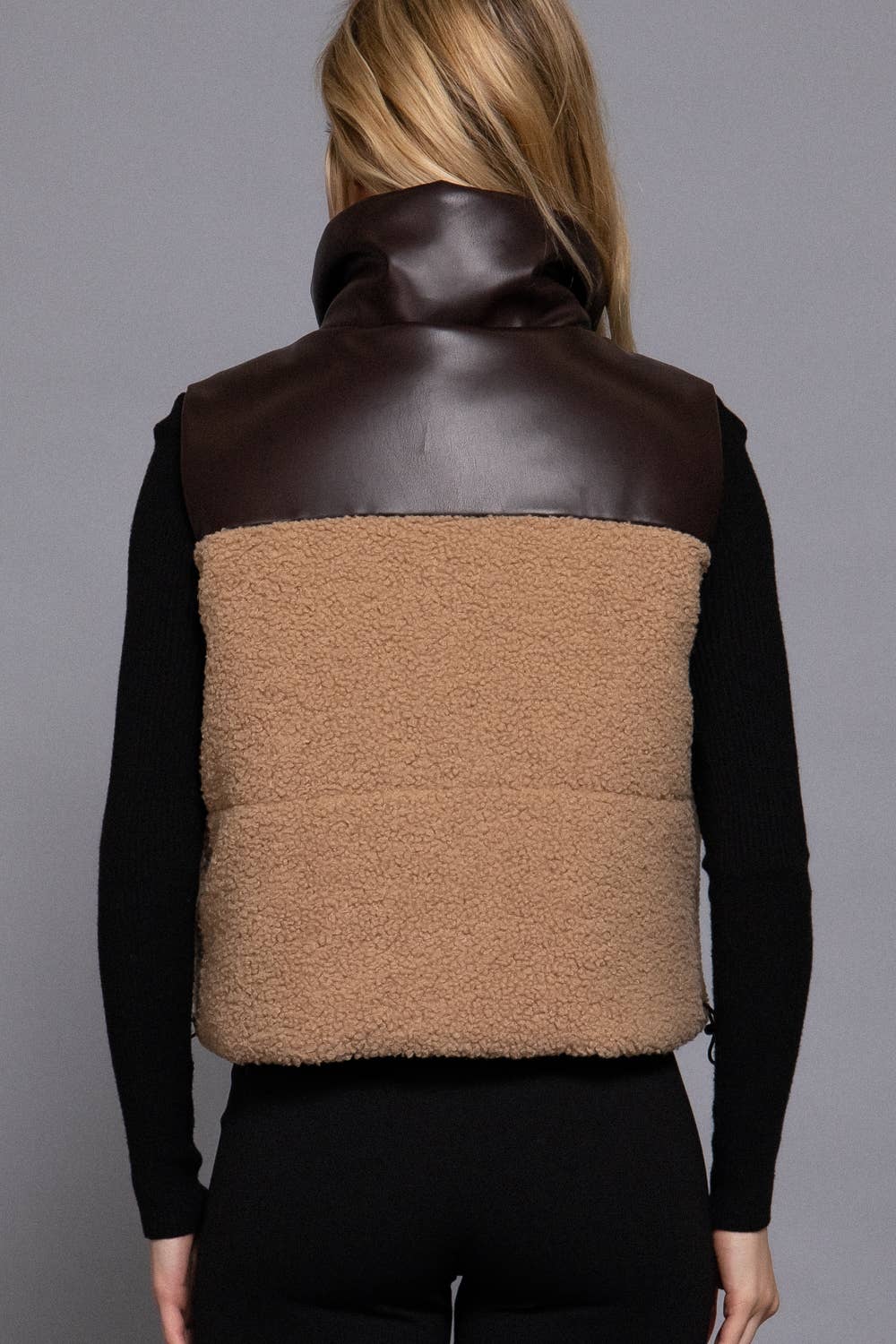 Reversible Leather-Sherpa Crop Vest