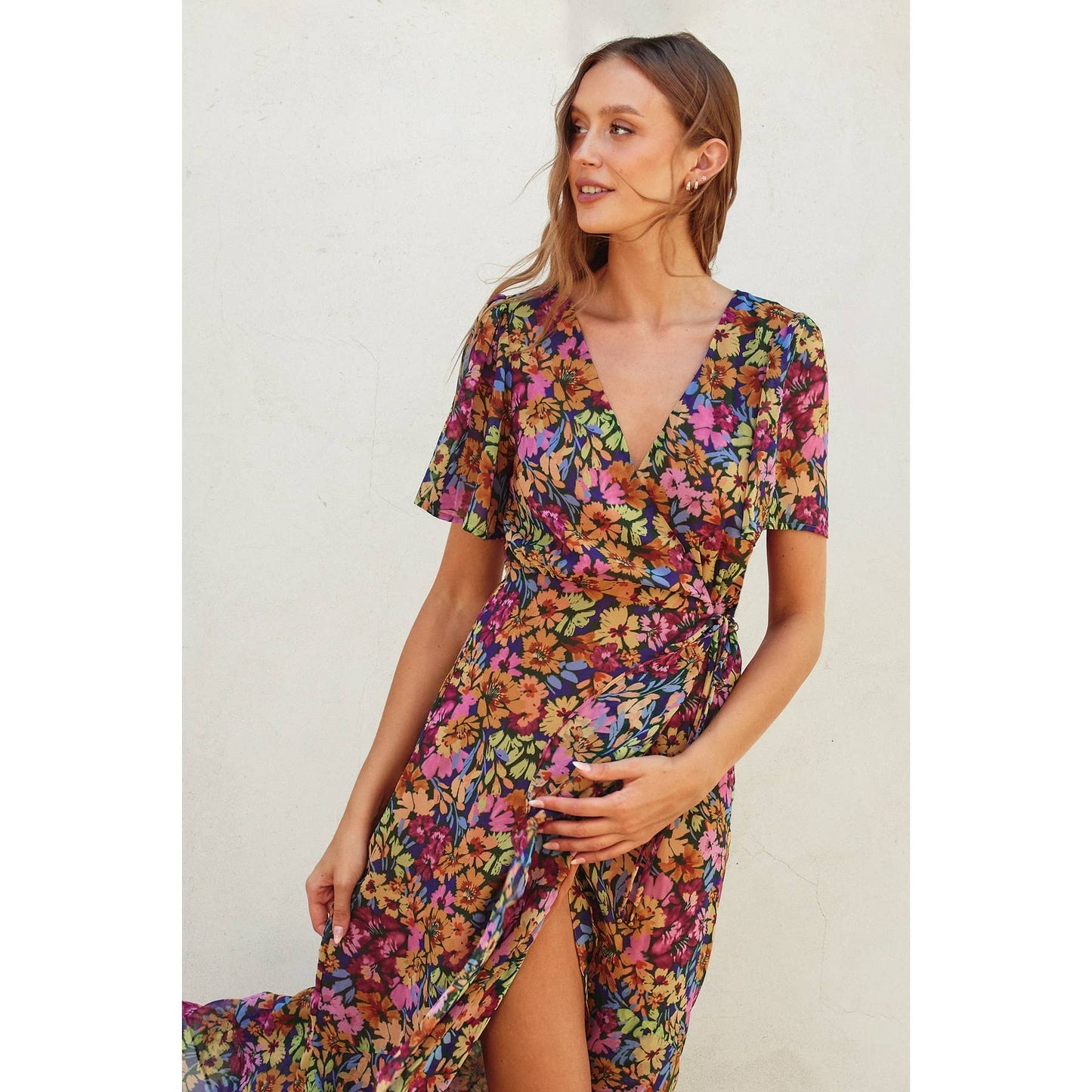 Floral Ruffled Hem Wrap Dress