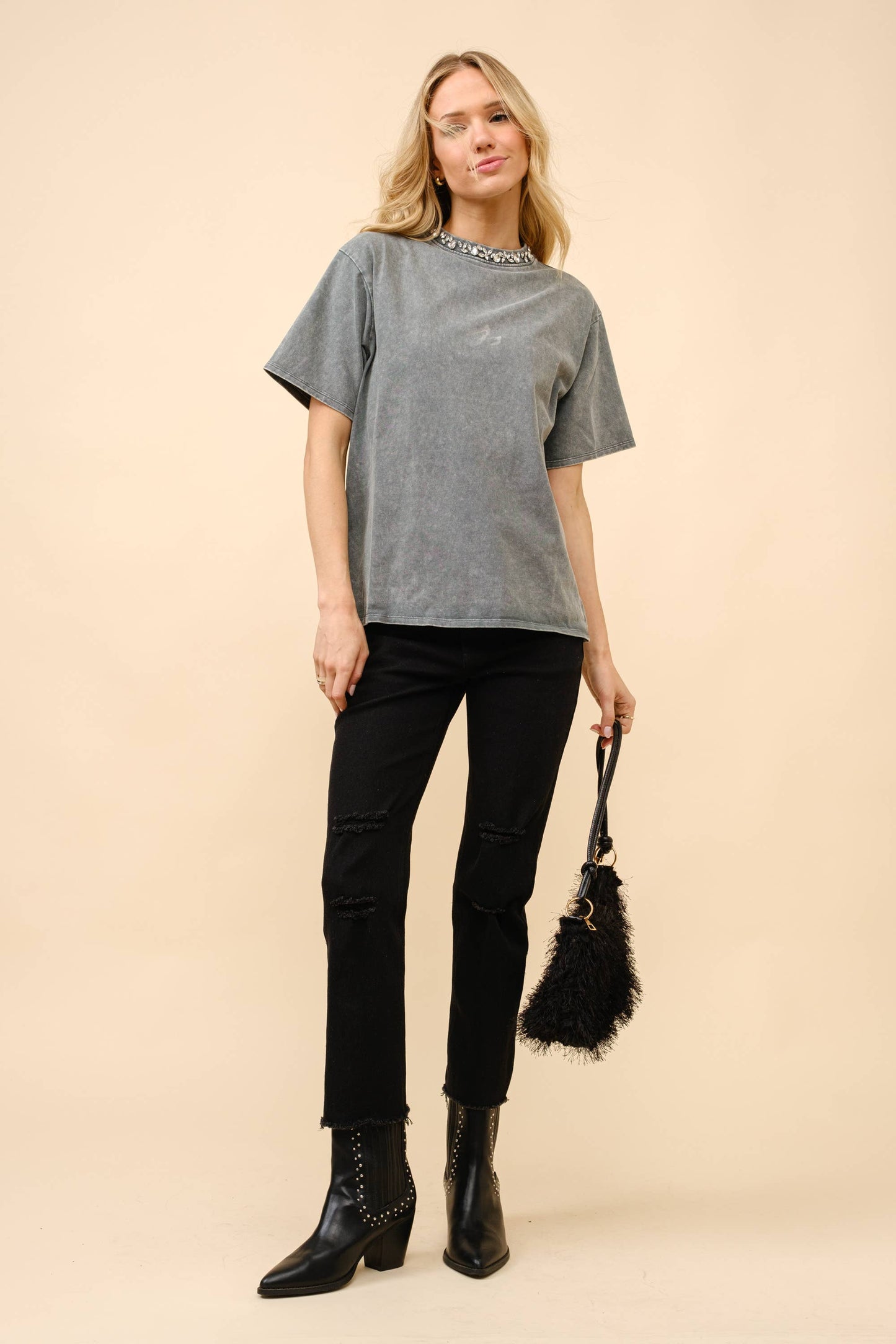 Rhinestone Neck T-Shirt
