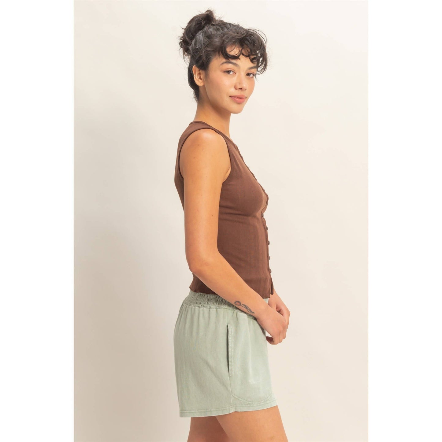 Sleeveless Pointelle Button Front Top