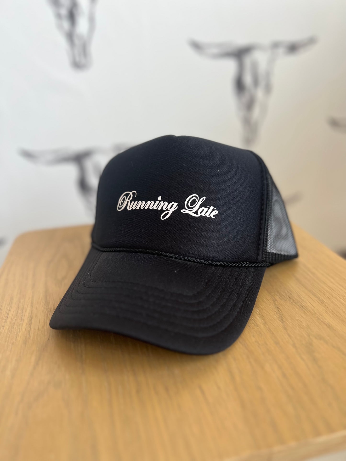 Black Running Late Trucker Hat
