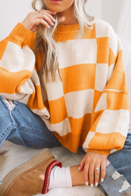 Orange Checker Sweater