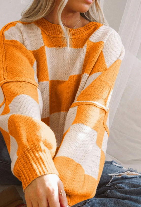 Orange Checker Sweater