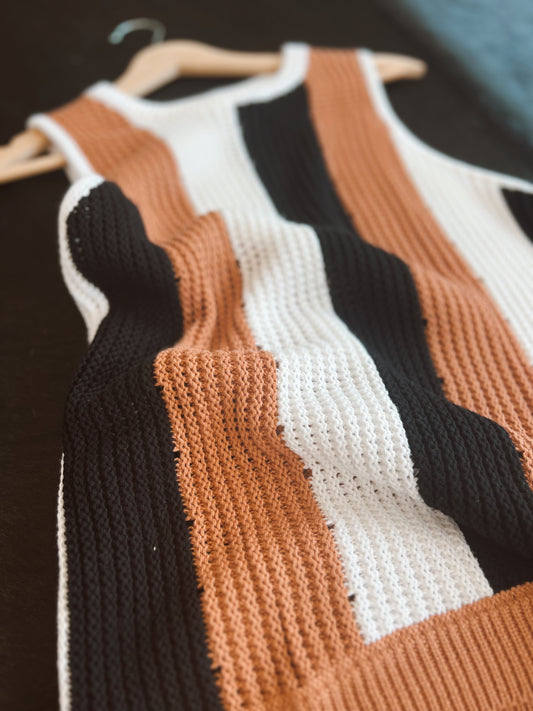 Black Orange White Knit Tank