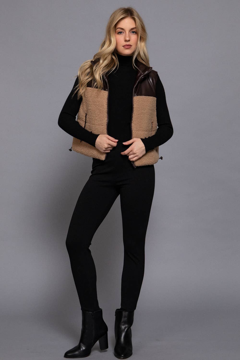 Reversible Leather-Sherpa Crop Vest