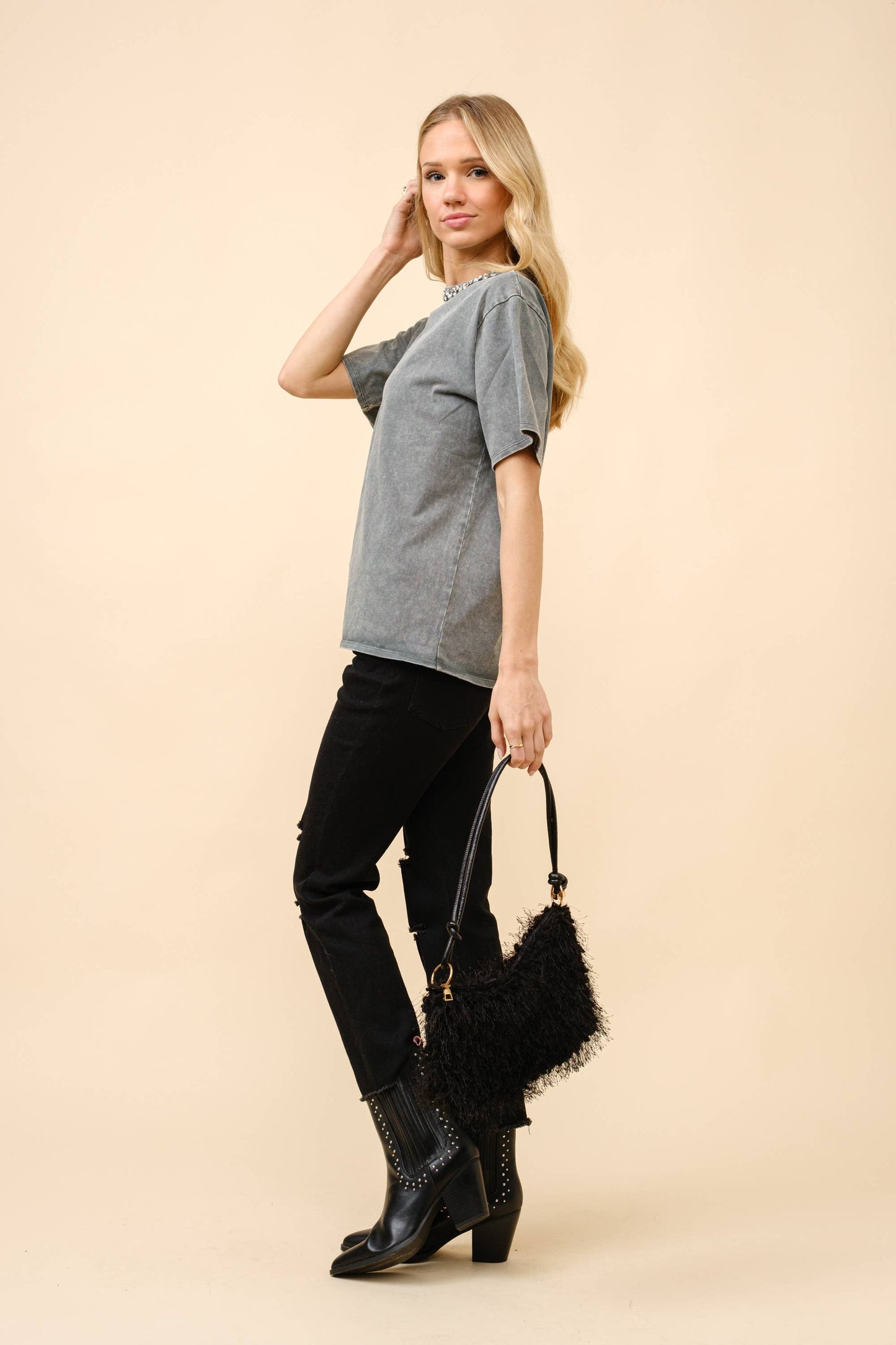 Rhinestone Neck T-Shirt