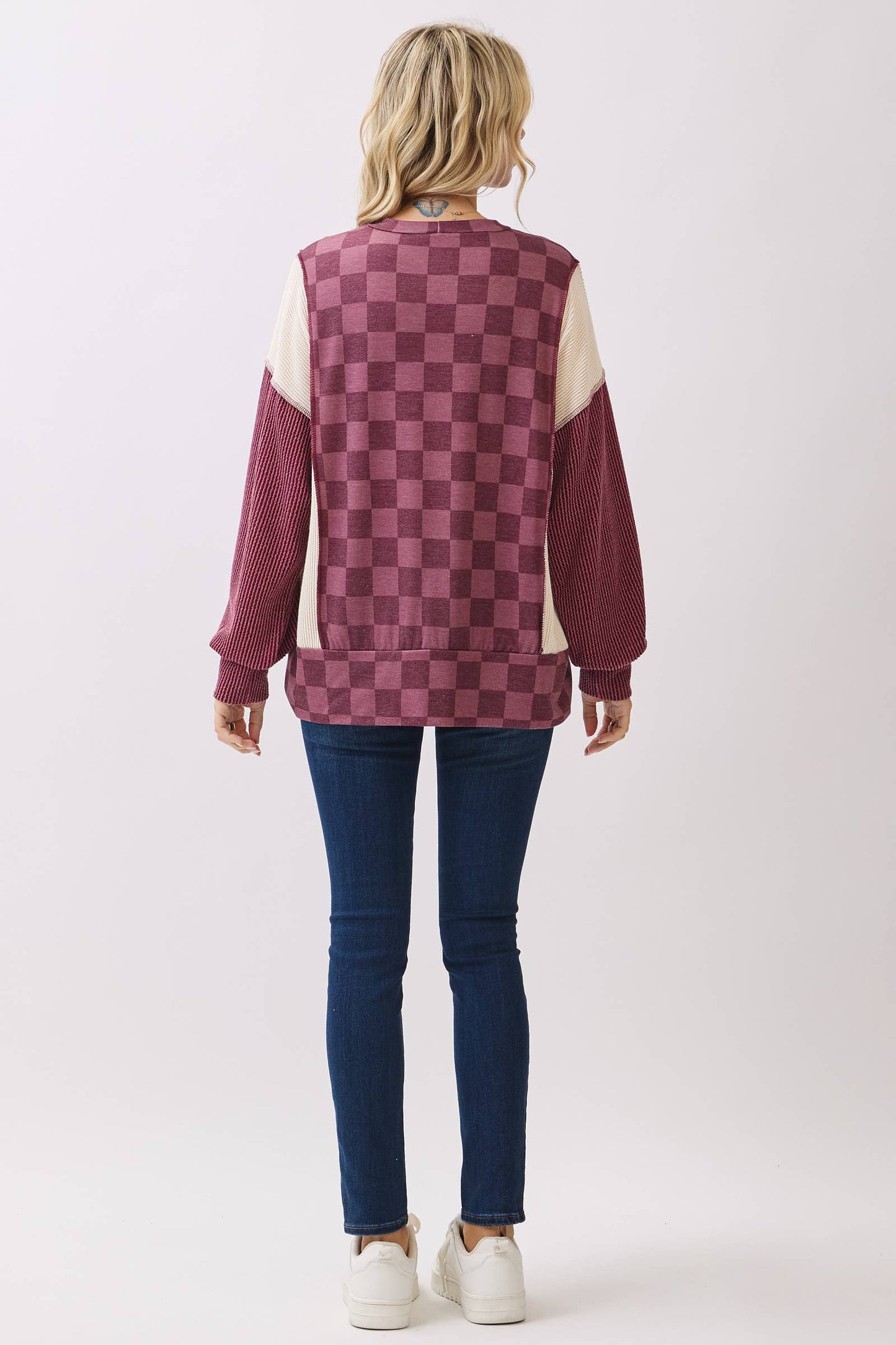 Checkered Print Long Sleeve Pullover
