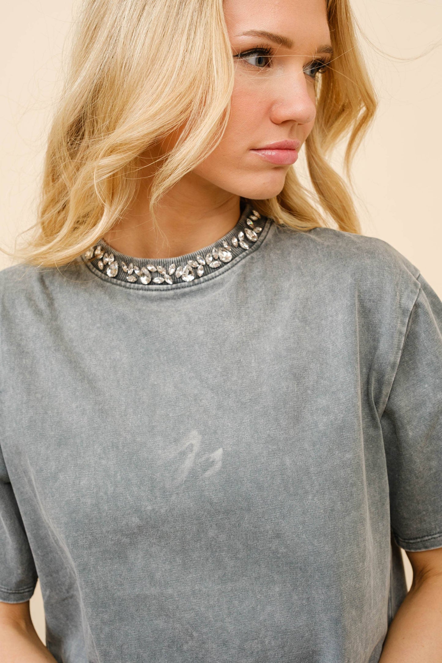 Rhinestone Neck T-Shirt