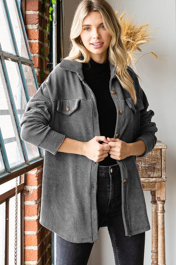 Rib Drop Shoulder Button Down Shacket