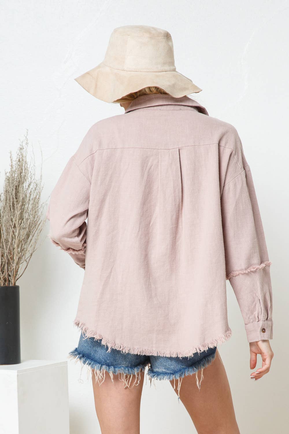 Frayed Detail Button Up Shaket