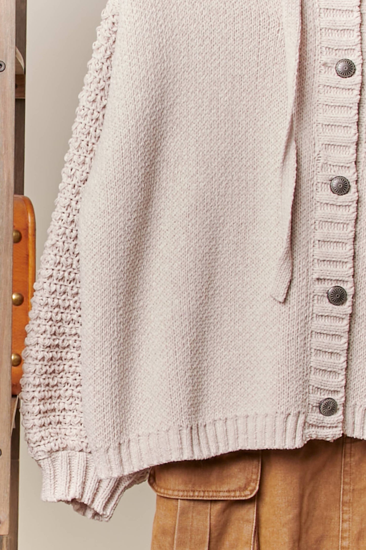 Waffle Stitch Knit Hoodie Cardigan