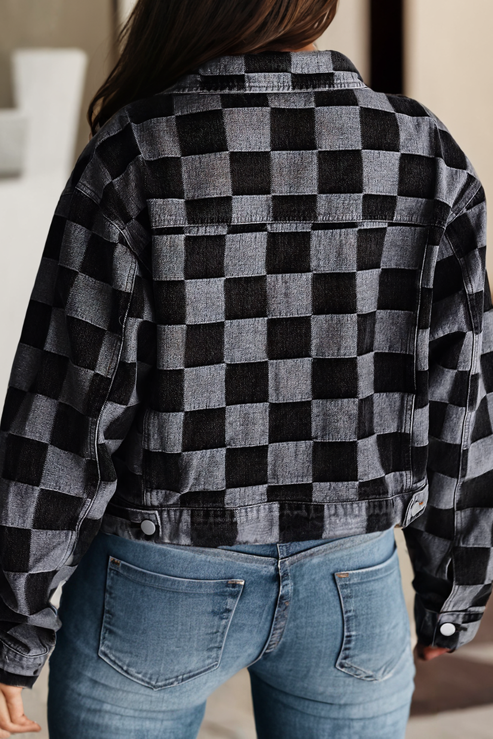 Checkered Black Denim Jacket