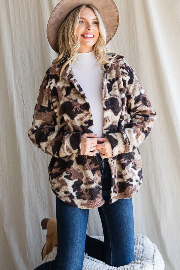 Camo Print Button Down Shacket