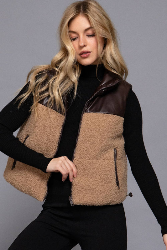 Reversible  Leather-Sherpa  Crop Vest