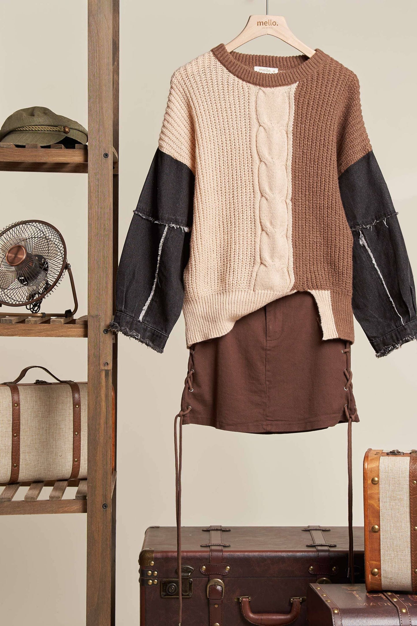 Leopard Denim Sleeve Sweater