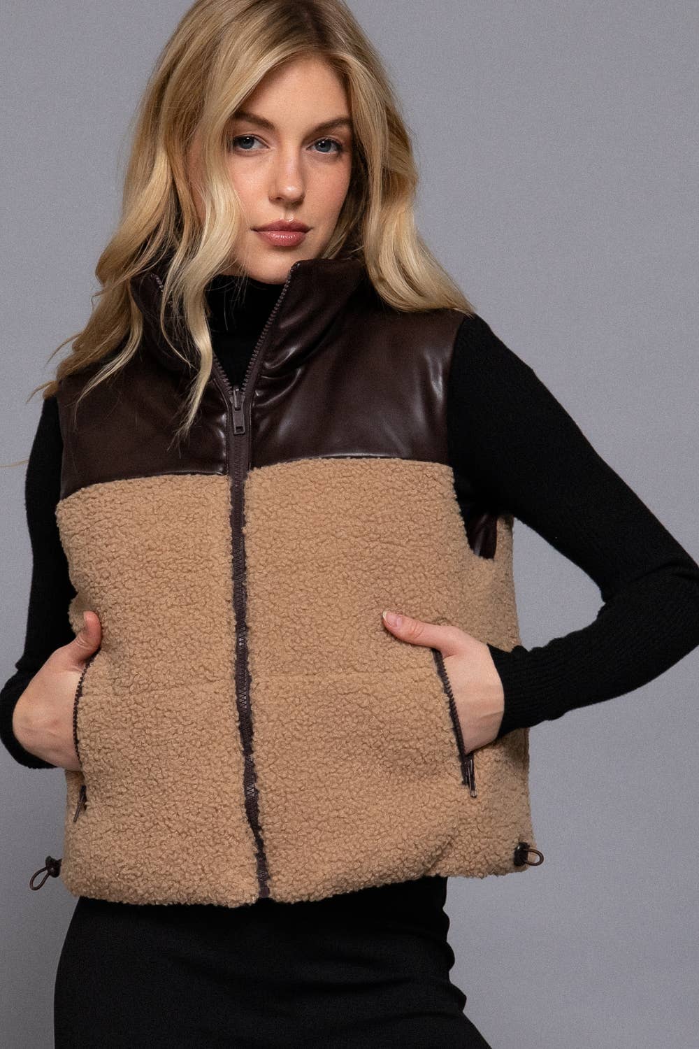 Reversible  Leather-Sherpa  Crop Vest