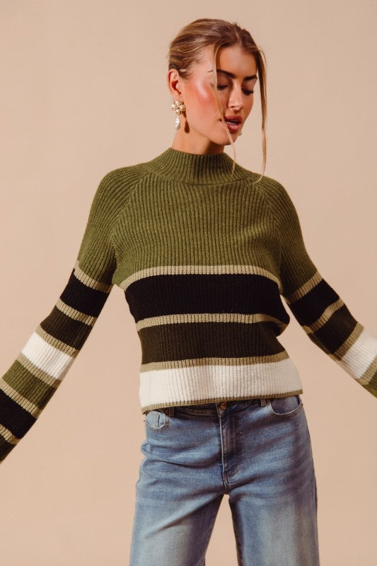 multi Color Striped Mock Neck Sweater