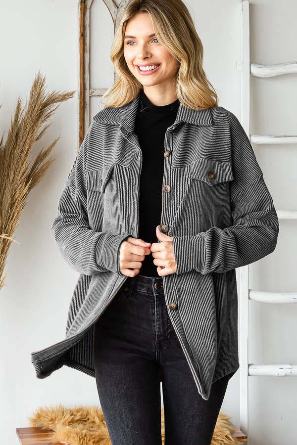 Rib Drop Shoulder Button Down Shacket