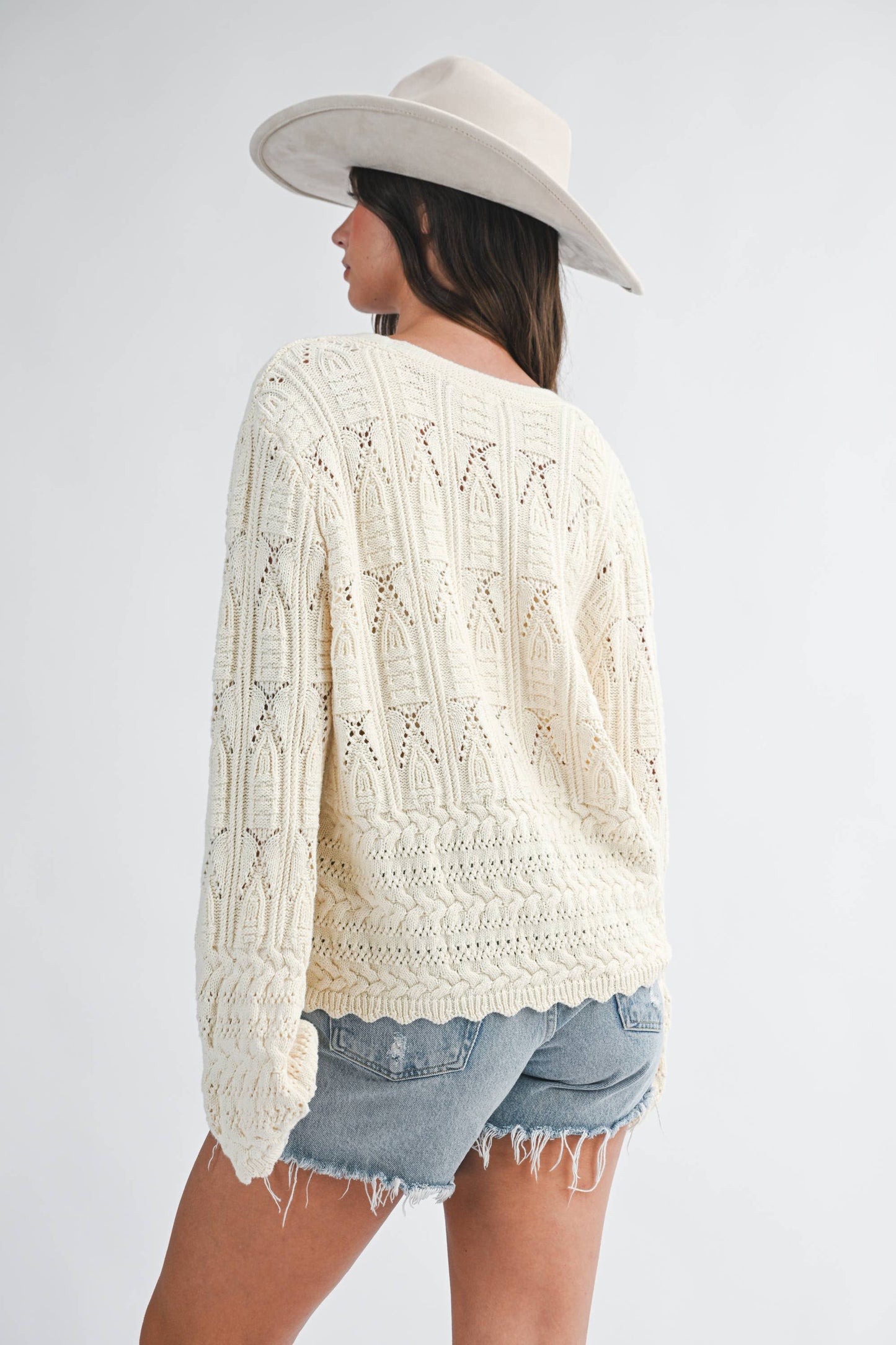 Textured Pointelle Button Front Cardigan Top