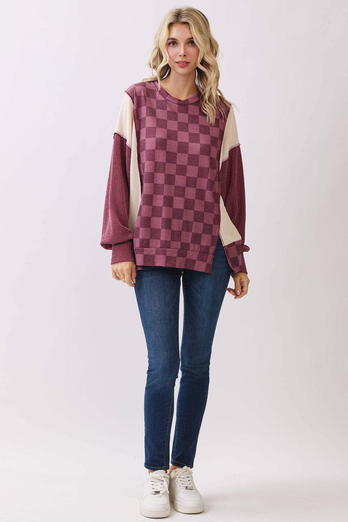 Checkered Print Long Sleeve Pullover