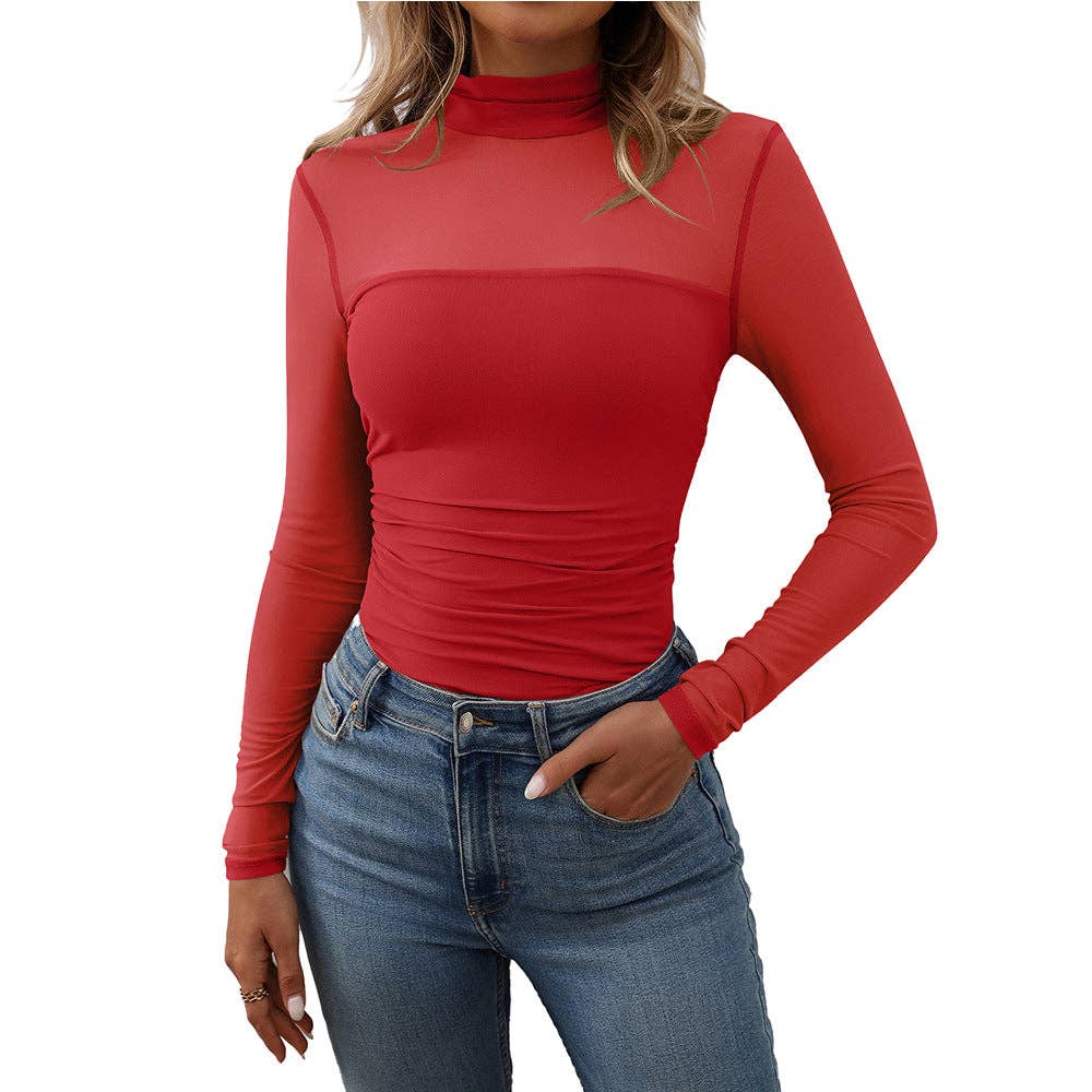 Women's Half High Neck Sheer Long Sleeve