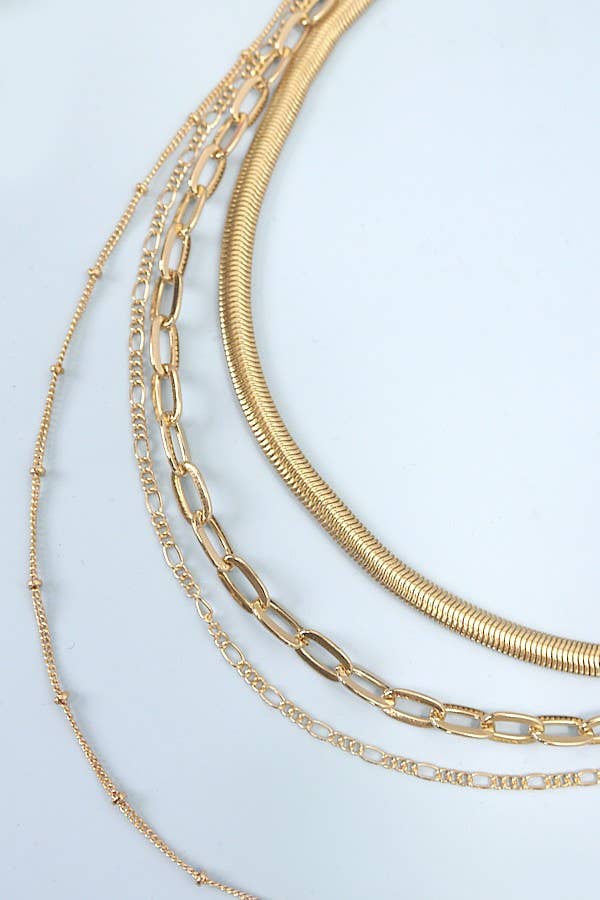 MULTI LAYER LINK HERRINGBONE CHAIN NECKLACE