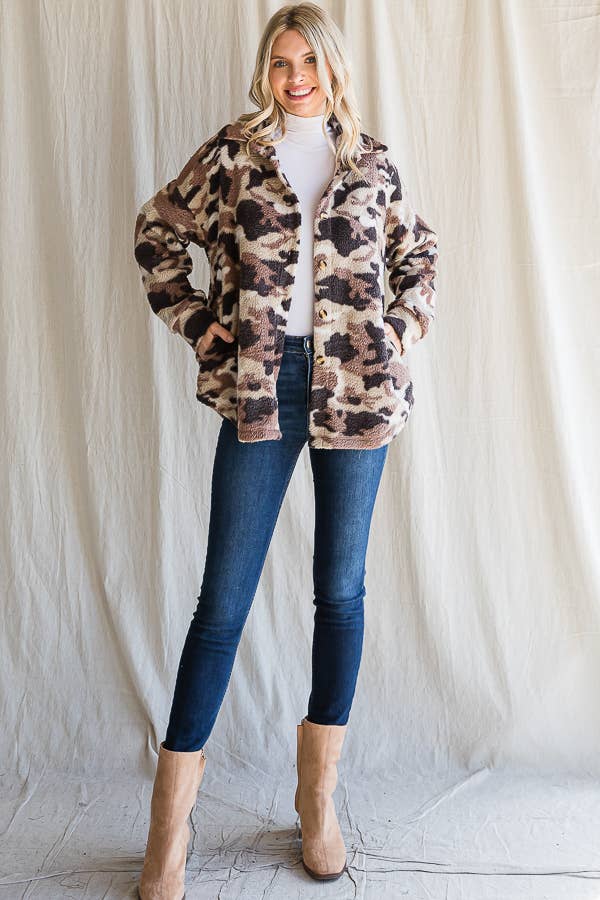Camo Print Button Down Shacket