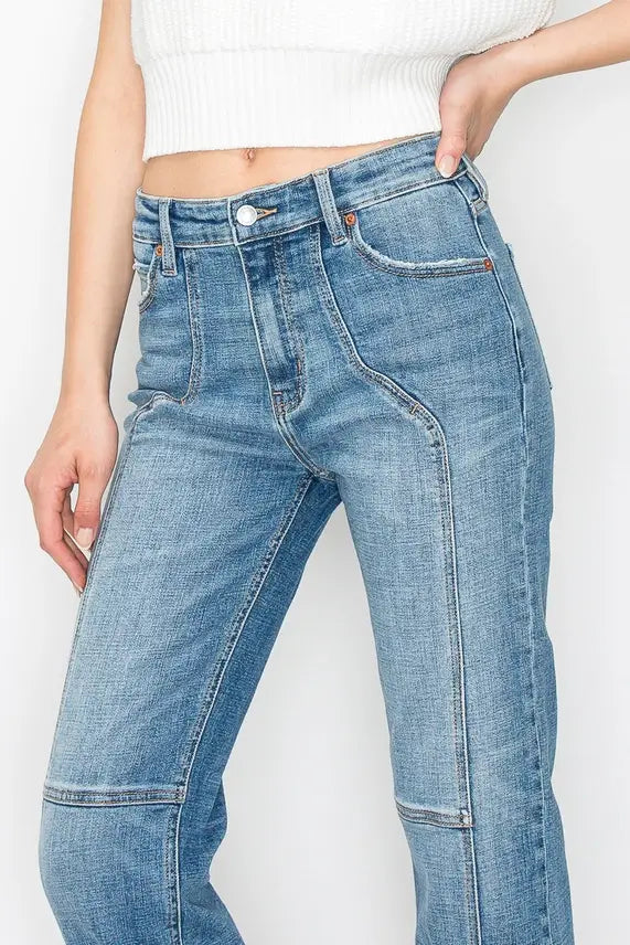 WESTERN DETAILING HIGH RISE STRAIGHT LEG JEANS