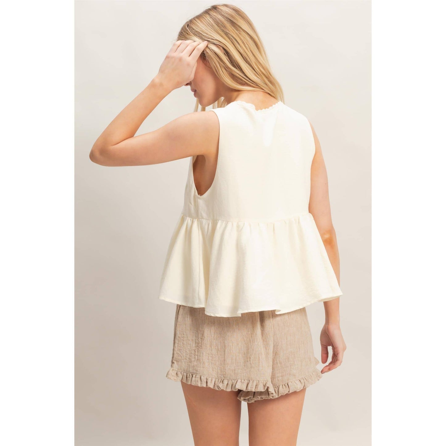 Lace Trim Tie Front Top
