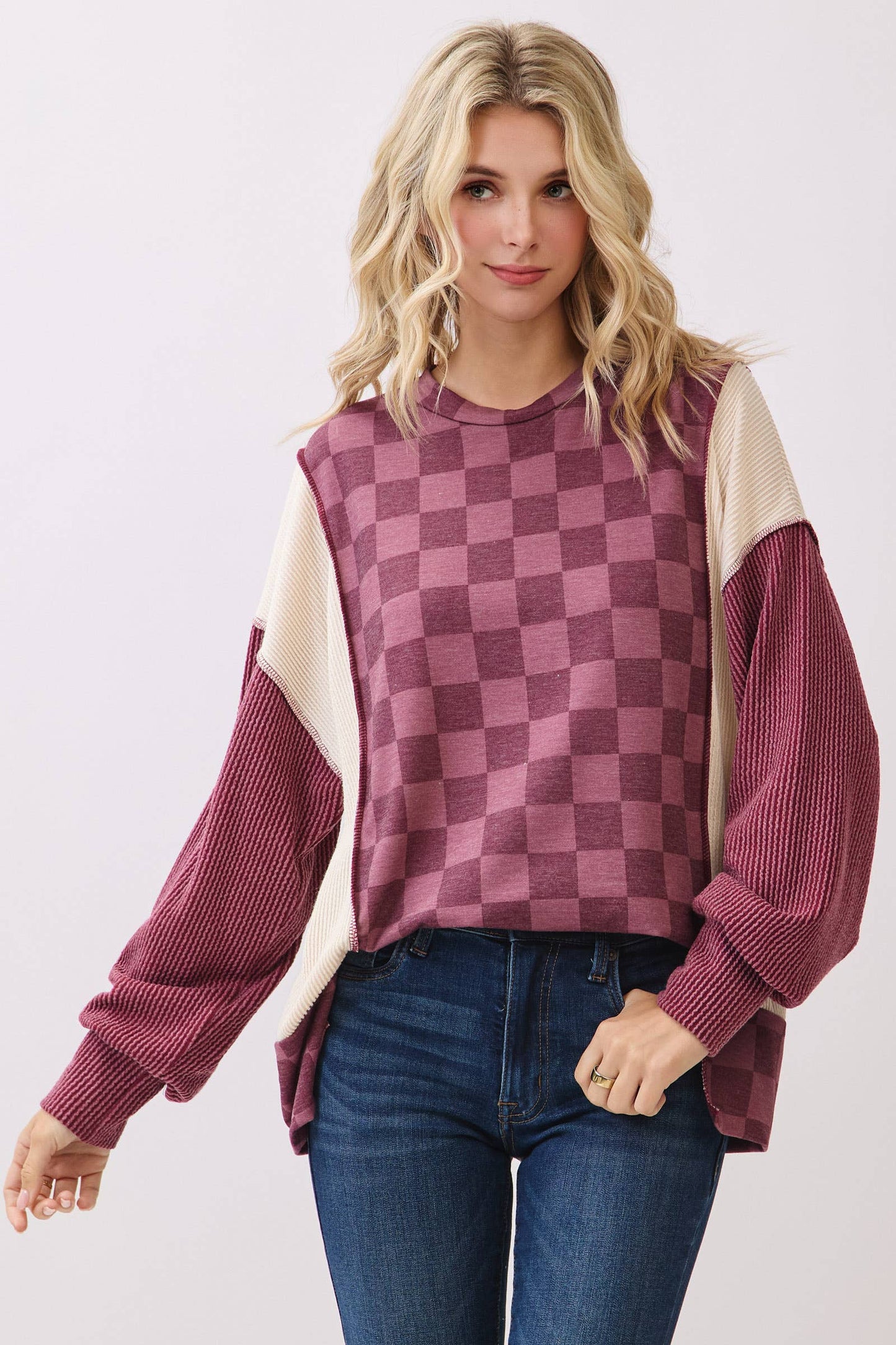 Checkered Print Long Sleeve Pullover