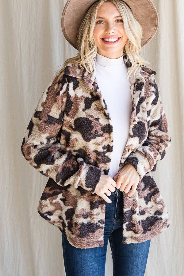 Camo Print Button Down Shacket