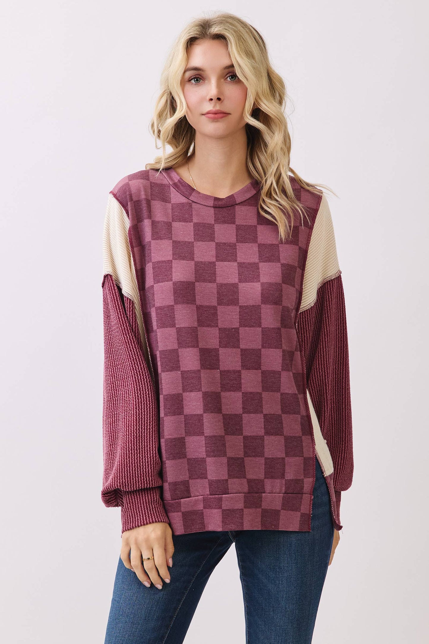 Checkered Print Long Sleeve Pullover