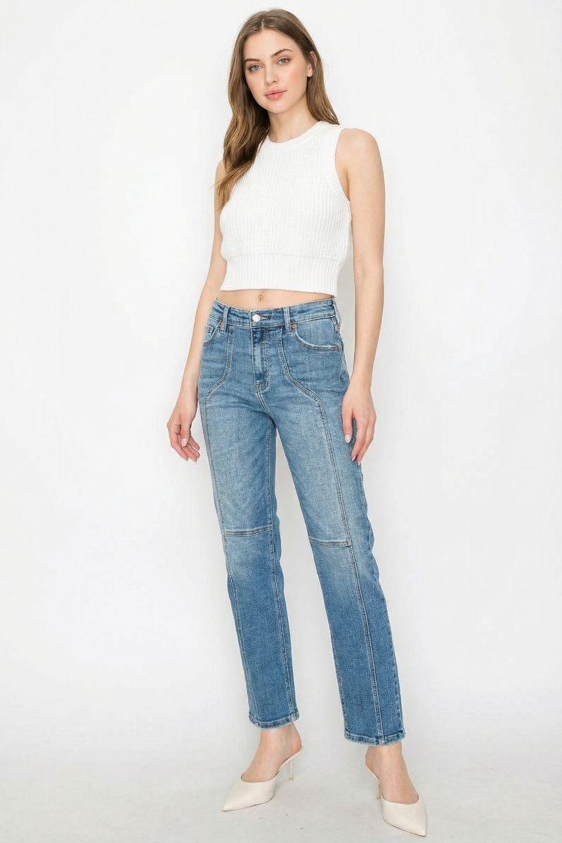 WESTERN DETAILING HIGH RISE STRAIGHT LEG JEANS