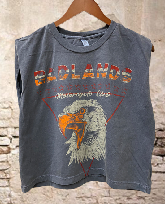 Badlands moto club midriff pinned sleeve muscle top