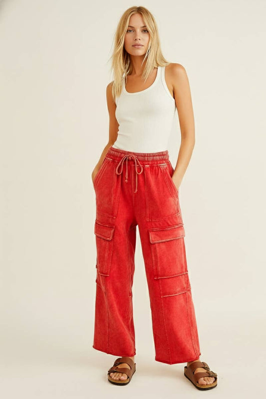 MINERAL WASHED TERRY CARGO PANTS