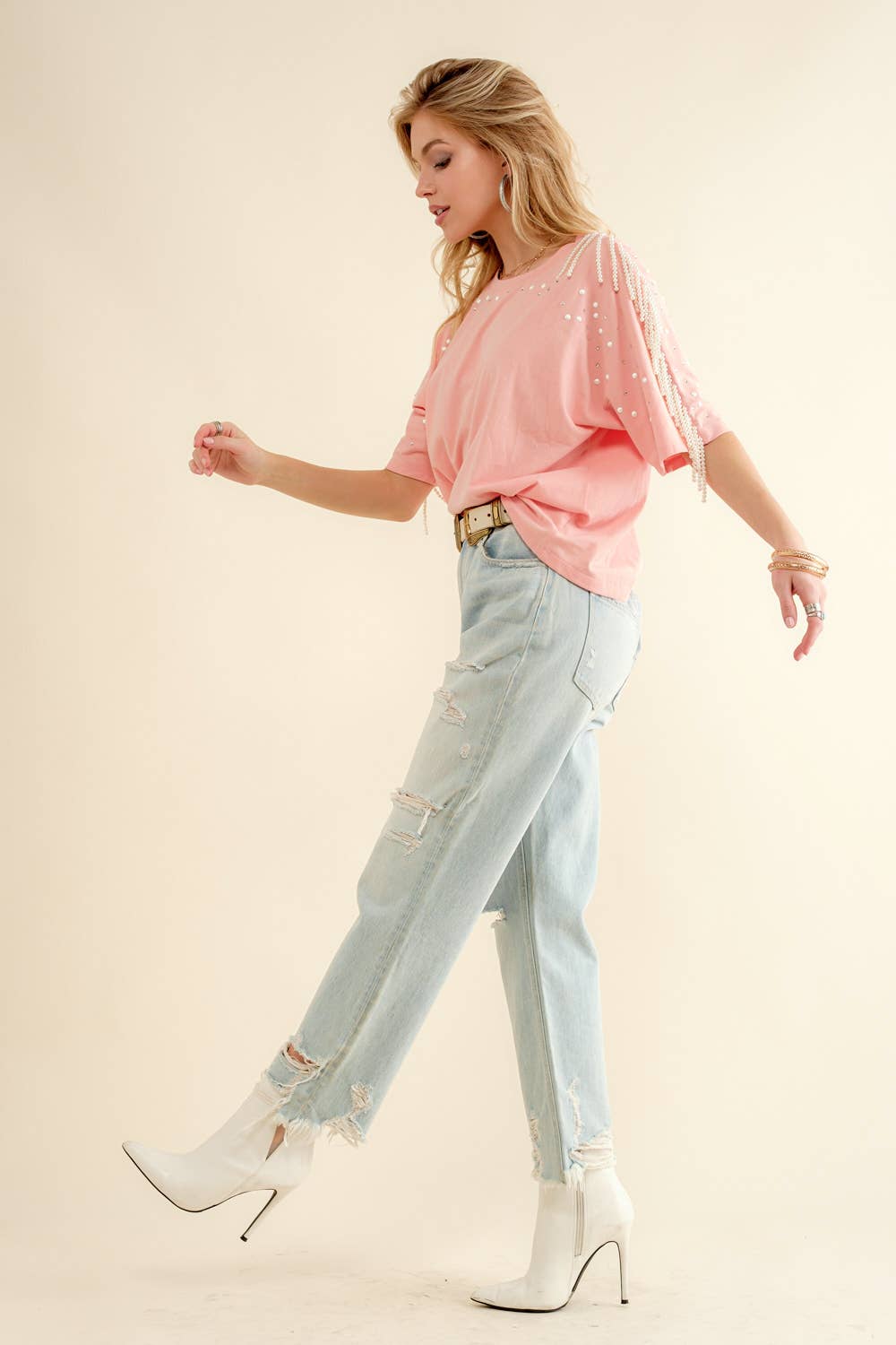 Pearl Fringe Shoulder T Shirt